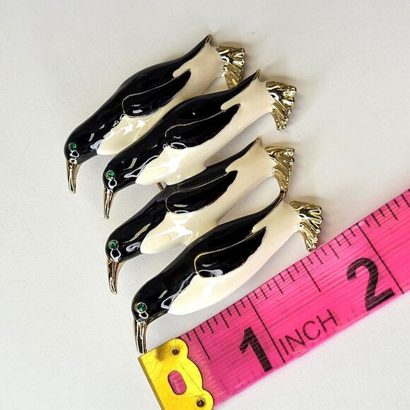 Black & White Enamel Penguin Family Brooch - Picture 3 of 9